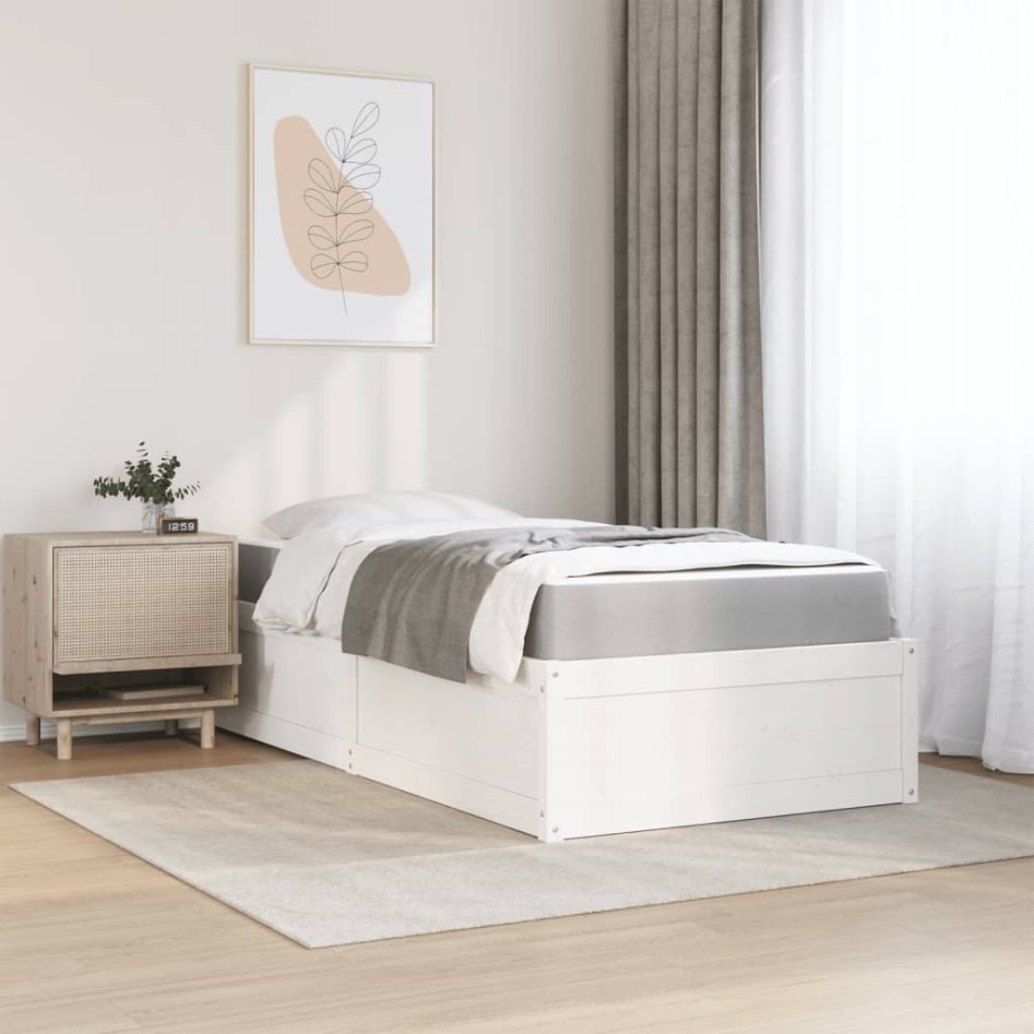 Cama con colchón madera maciza de pino blanco 90x200