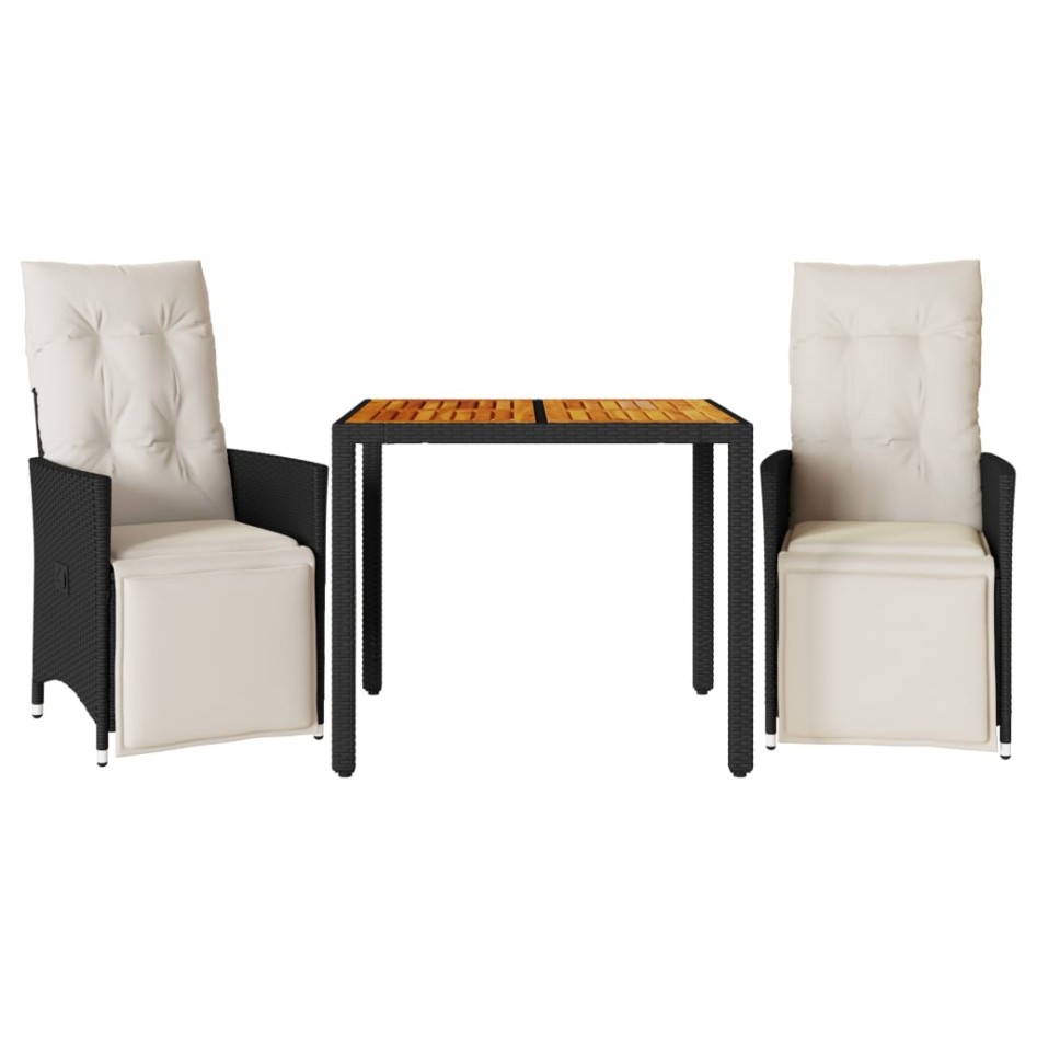 Mesita y sillas con cojines 3 piezas ratán sintético