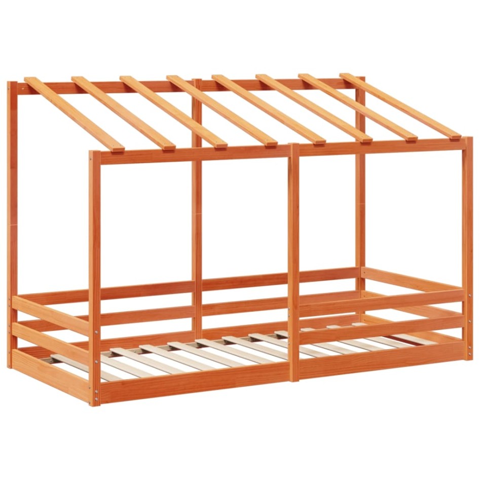 Cama infantil con techo madera maciza pino marrón 100x200