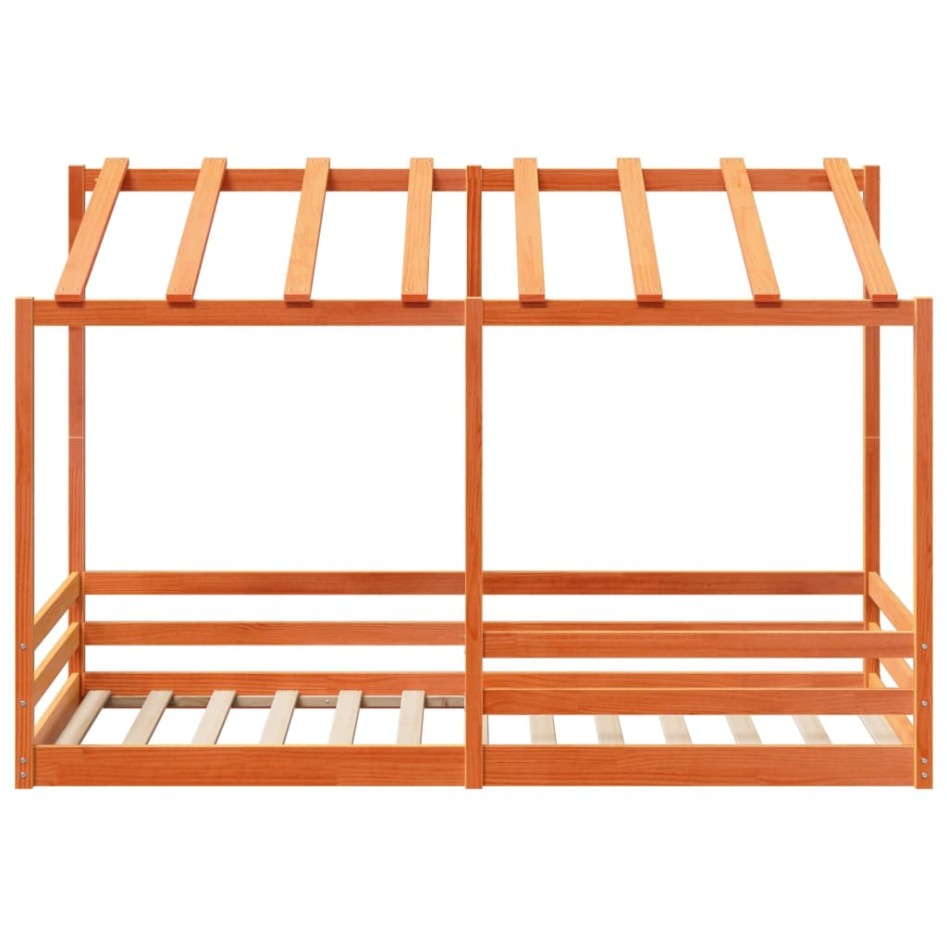 Cama infantil con techo madera maciza pino marrón 100x200