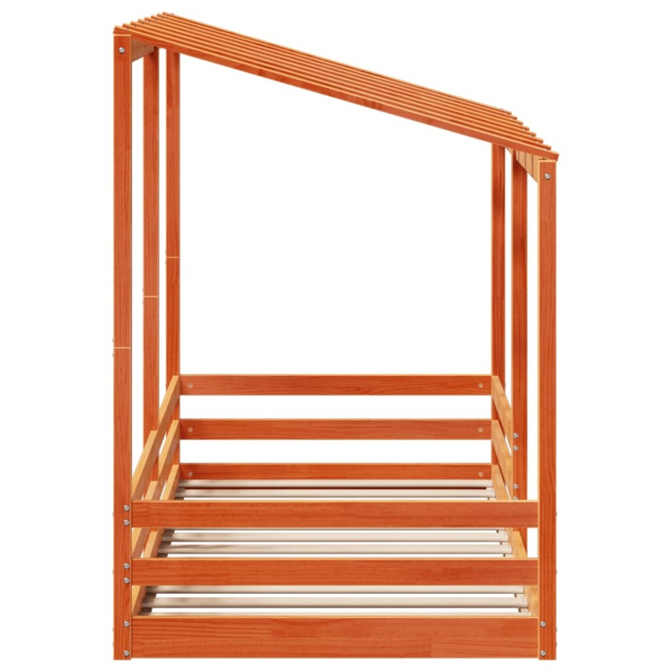 Cama infantil con techo madera maciza pino marrón 100x200