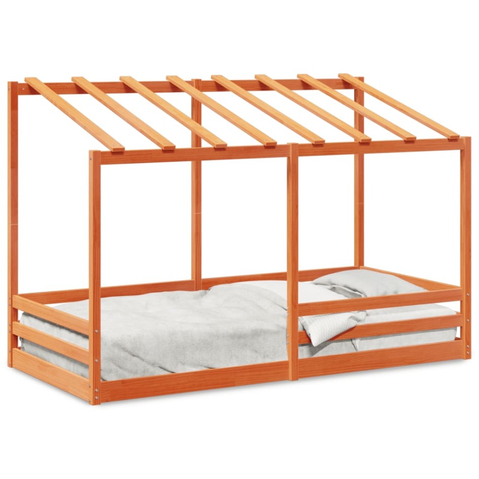 Cama infantil con techo madera maciza pino marrón 80x200