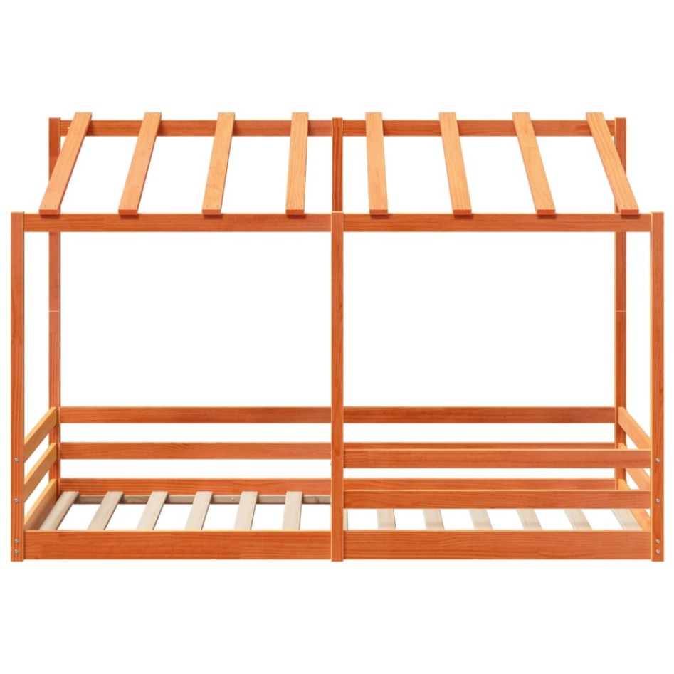 Cama infantil con techo madera maciza pino marrón 80x200