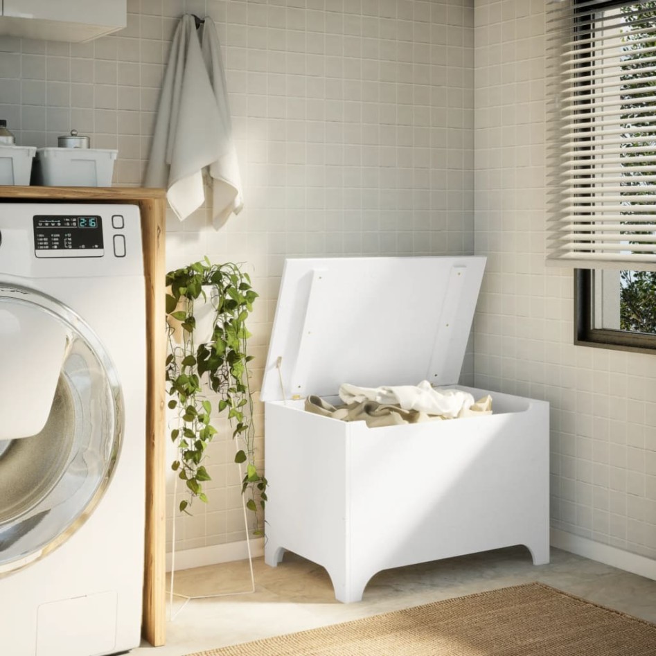 Caja de almacenaje y tapa RANA madera maciza blanca 80x49x54