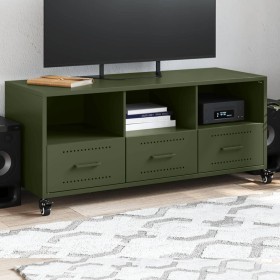 Mueble de TV de acero verde oliva 100,5x39x43,5