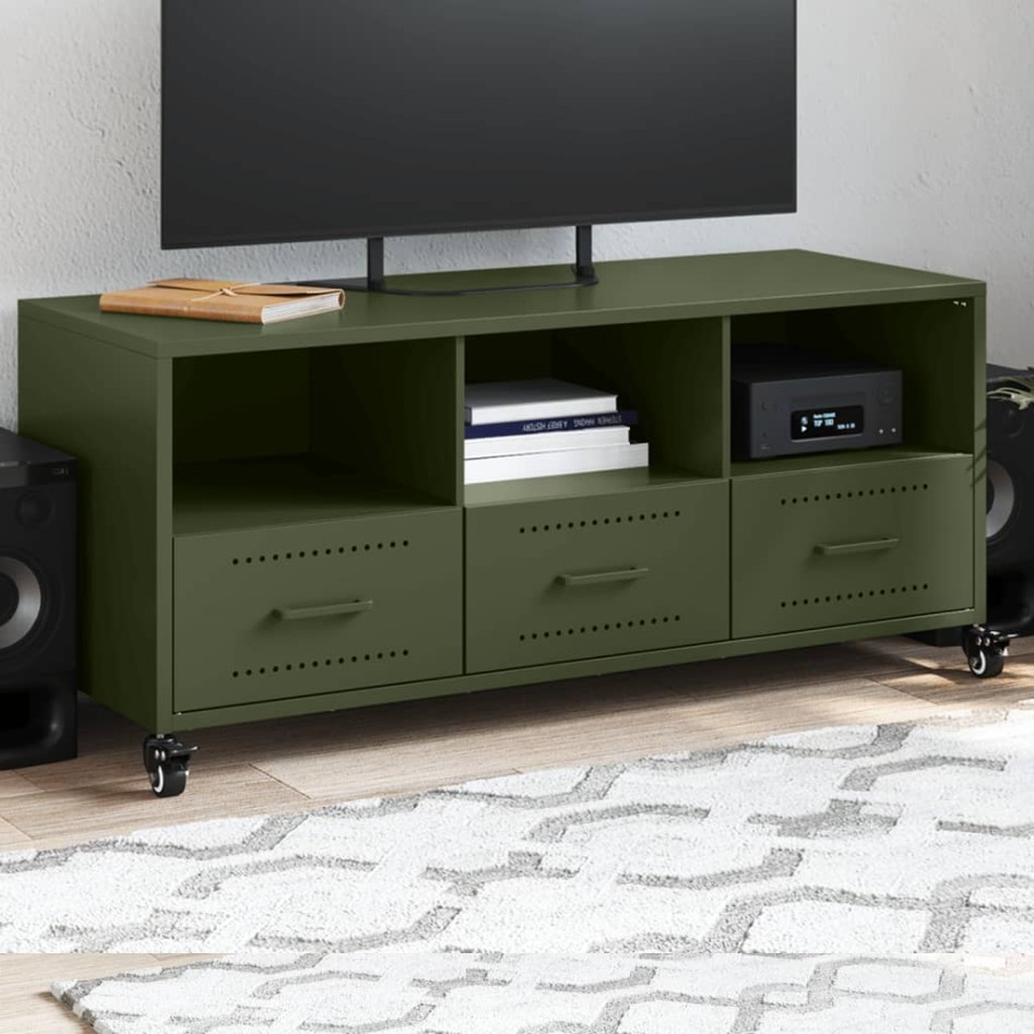 Mueble de TV de acero verde oliva 100,5x39x43,5