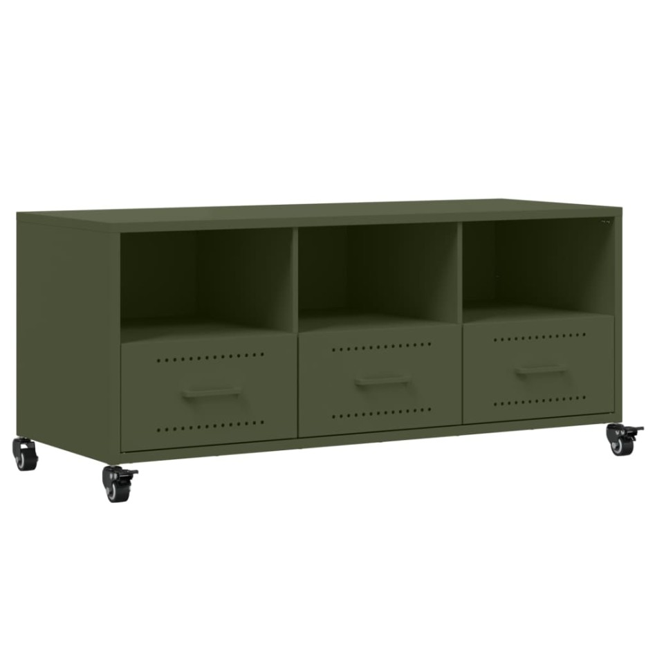 Mueble de TV de acero verde oliva 100,5x39x43,5