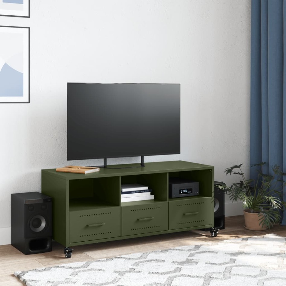 Mueble de TV de acero verde oliva 100,5x39x43,5