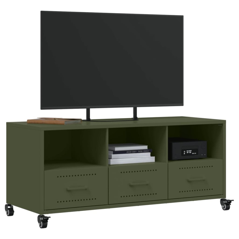 Mueble de TV de acero verde oliva 100,5x39x43,5