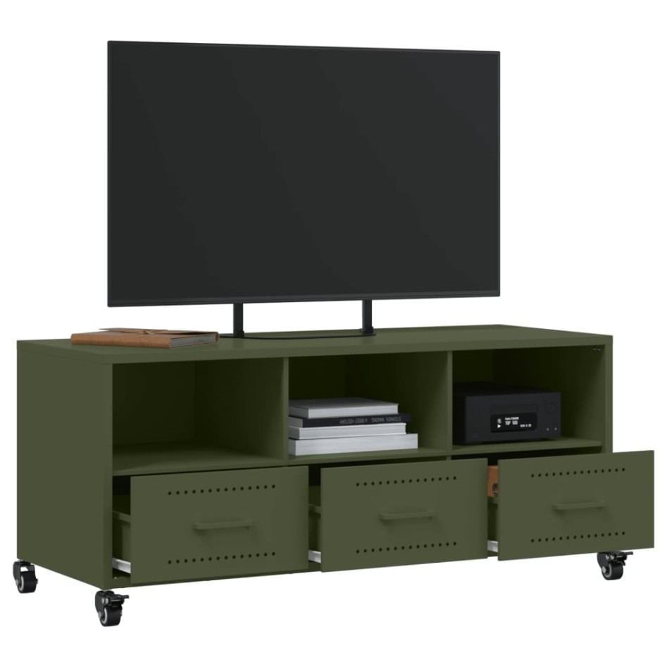 Mueble de TV de acero verde oliva 100,5x39x43,5
