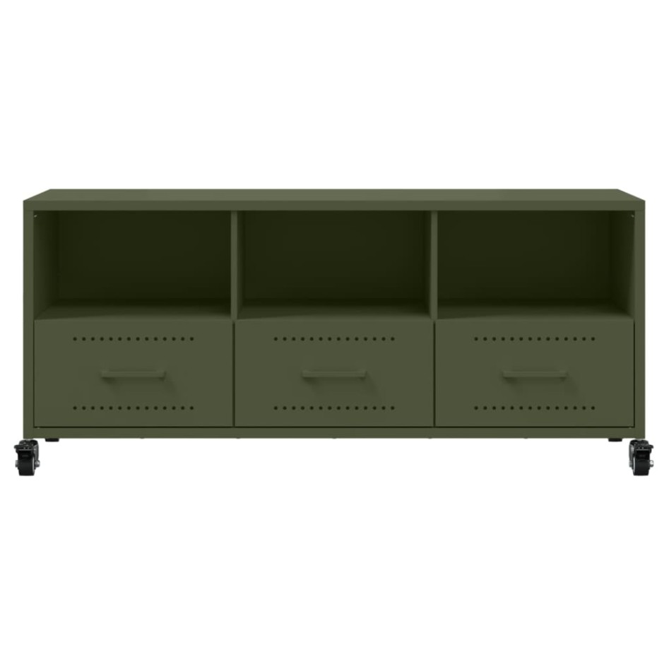 Mueble de TV de acero verde oliva 100,5x39x43,5