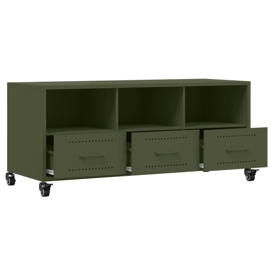 Mueble de TV de acero verde oliva 100,5x39x43,5