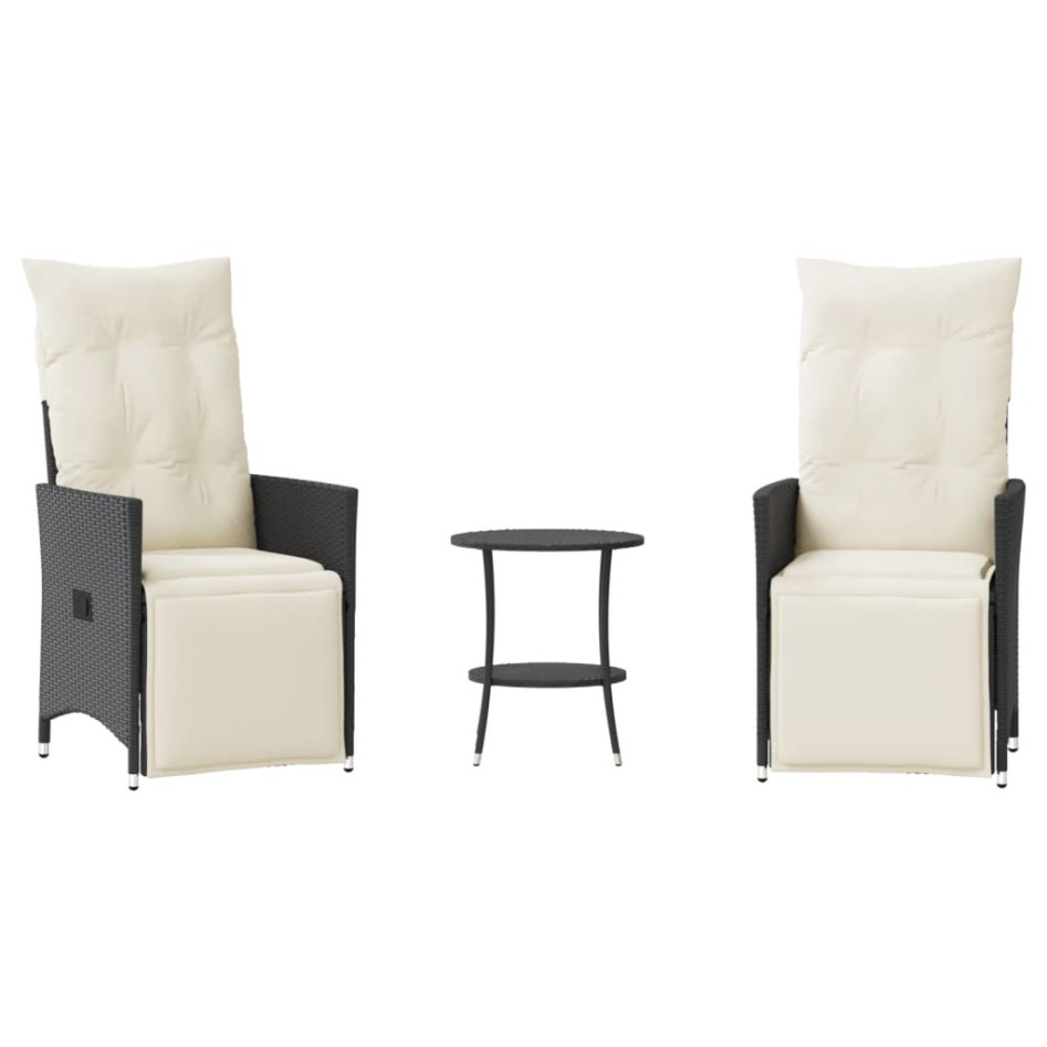 Mesita y sillas con cojines 3 piezas ratán sintético