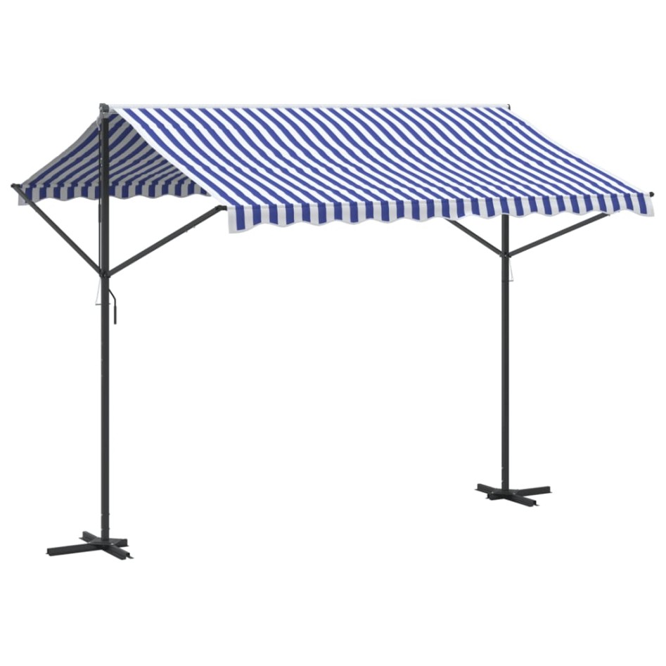 Toldo de pie tela y acero azul y blanco 300x300