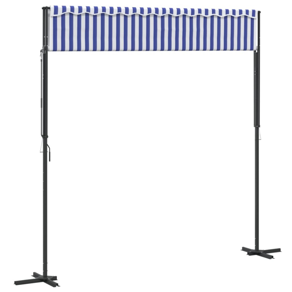 Toldo de pie tela y acero azul y blanco 300x300