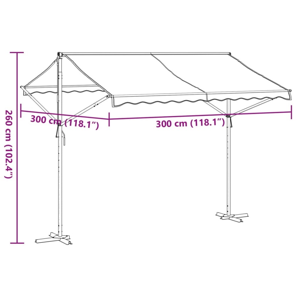 Toldo de pie tela y acero azul y blanco 300x300