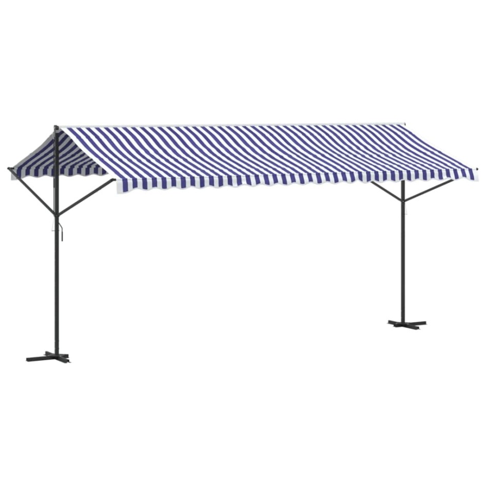 Toldo de pie tela y acero azul y blanco 500x300