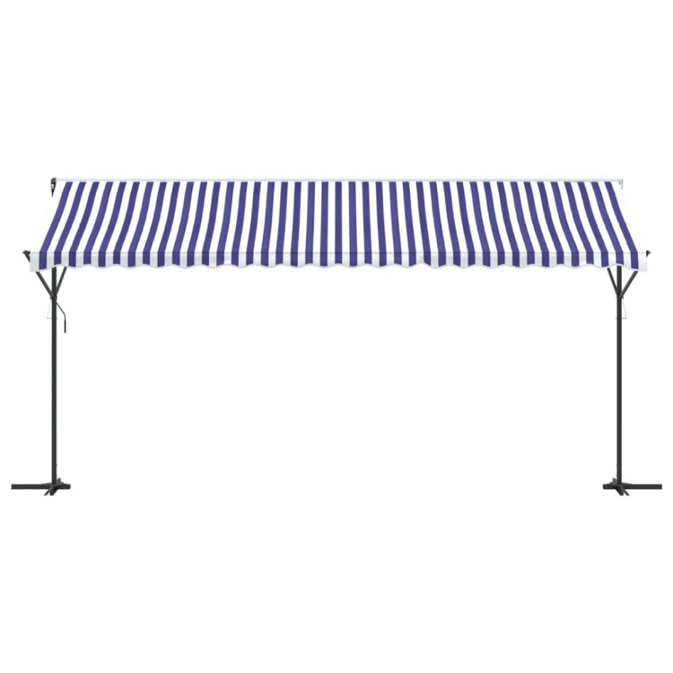 Toldo de pie tela y acero azul y blanco 500x300