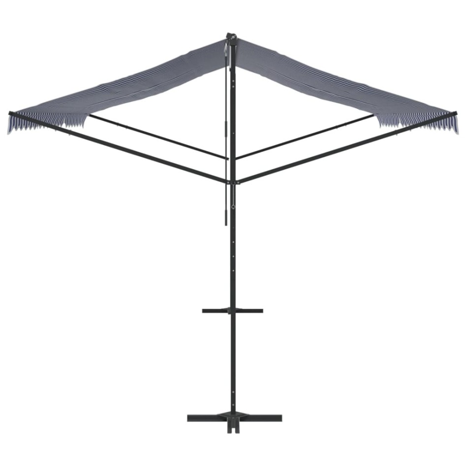 Toldo de pie tela y acero azul y blanco 500x300