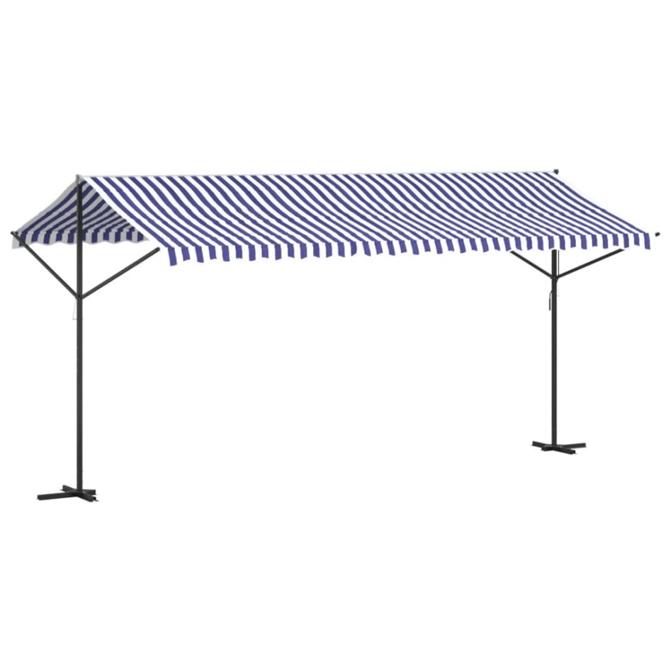 Toldo de pie tela y acero azul y blanco 500x300
