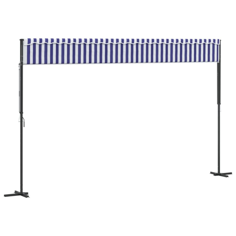 Toldo de pie tela y acero azul y blanco 500x300