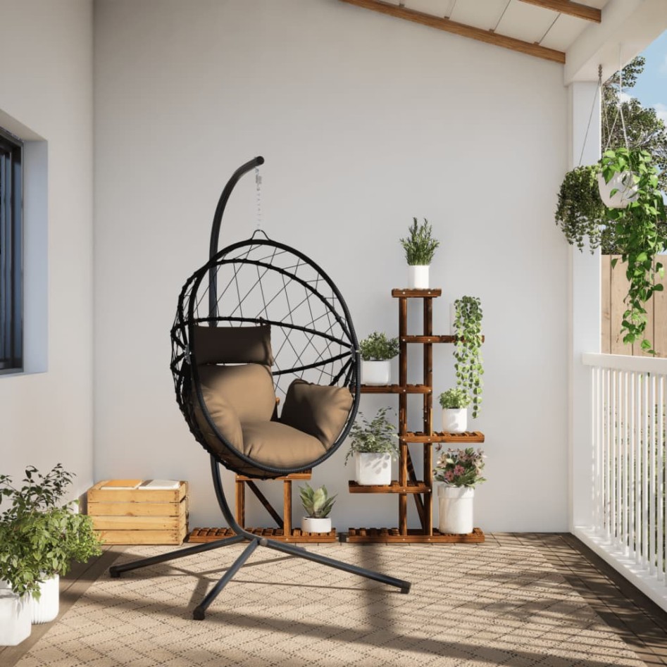 Silla colgante huevo con soporte tela y acero gris