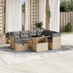 Set de sofás de jardín y cojines 8 piezas ratán sintético beige