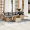 Set sofás de jardín 7 piezas y cojines ratán sintético beige