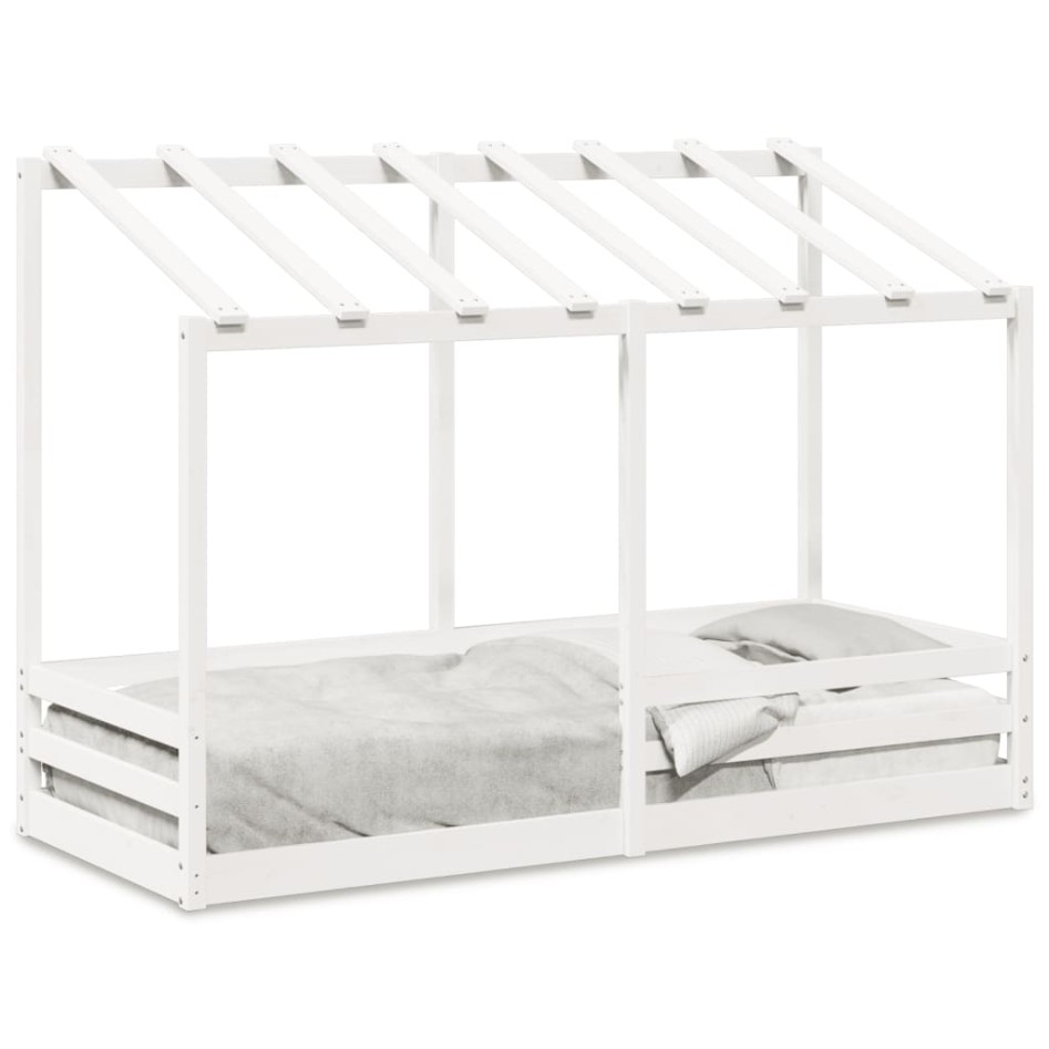 Cama infantil con techo madera maciza pino blanca 90x190