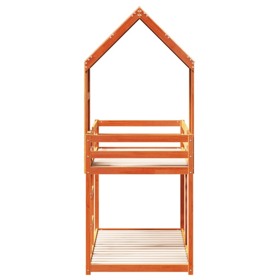 Cama litera con techo madera maciza pino marrón 90x200