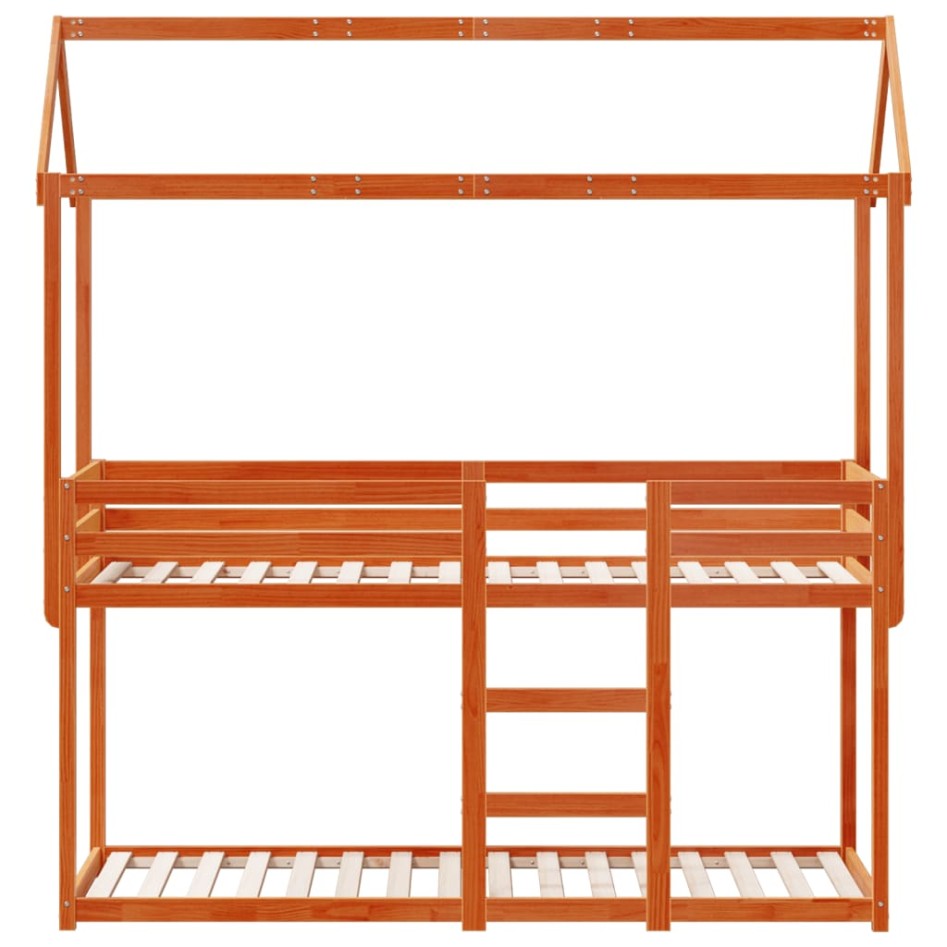 Cama litera con techo madera maciza pino marrón 90x200
