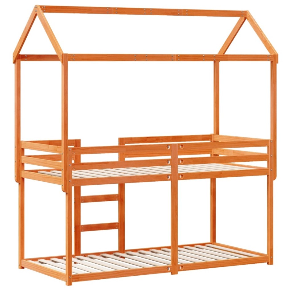 Cama litera con techo madera maciza pino marrón 90x200