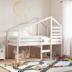 Cama alta con techo blanca madera maciza pino blanca 90x200 cm