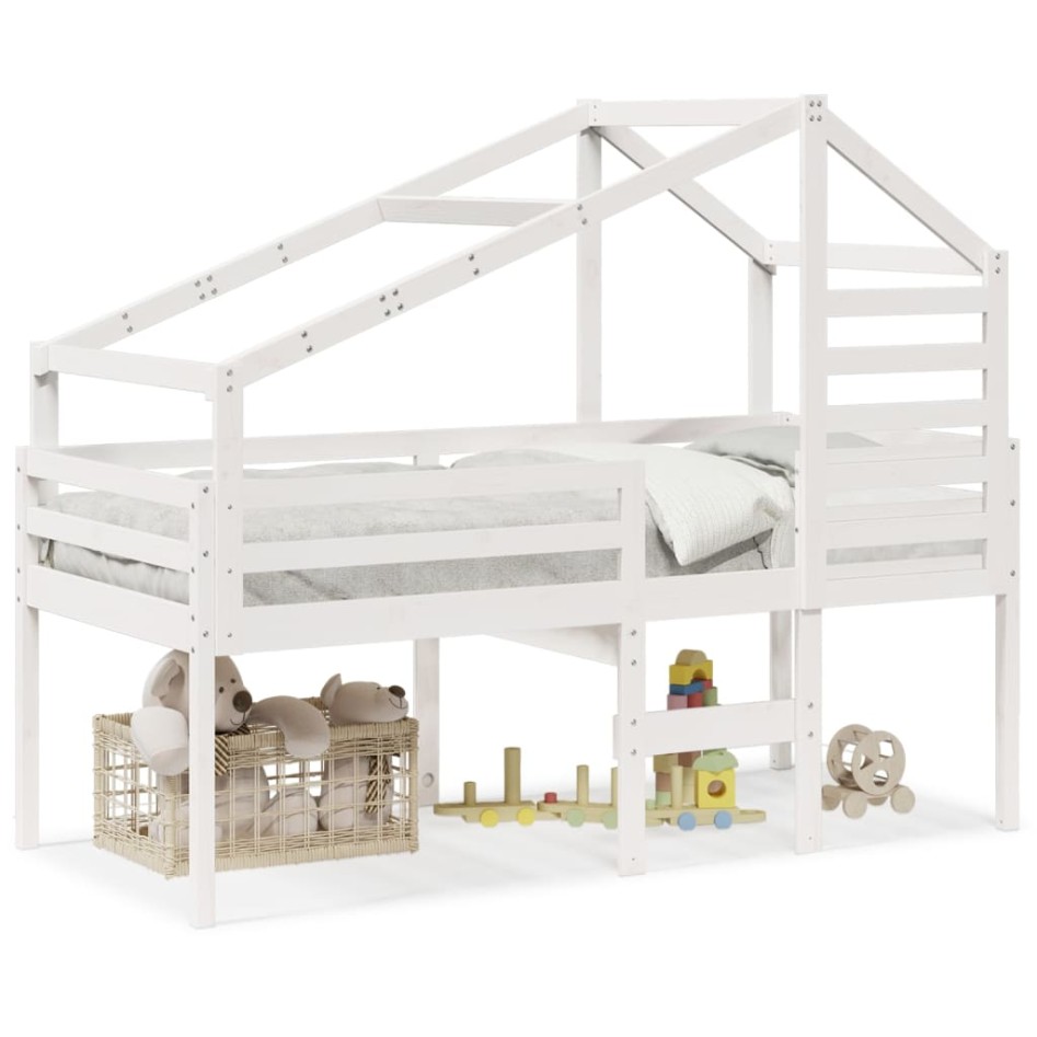 Cama alta con techo blanca madera maciza pino blanca 90x200