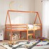 Cama alta con techo madera maciza de pino marrón cera 90x200