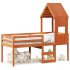 Cama alta con techo madera maciza de pino marrón cera 75x190