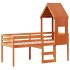 Cama alta con techo madera maciza de pino marrón cera 75x190