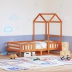 Estructura de cama con techo madera pino marrón cera 100x200 cm