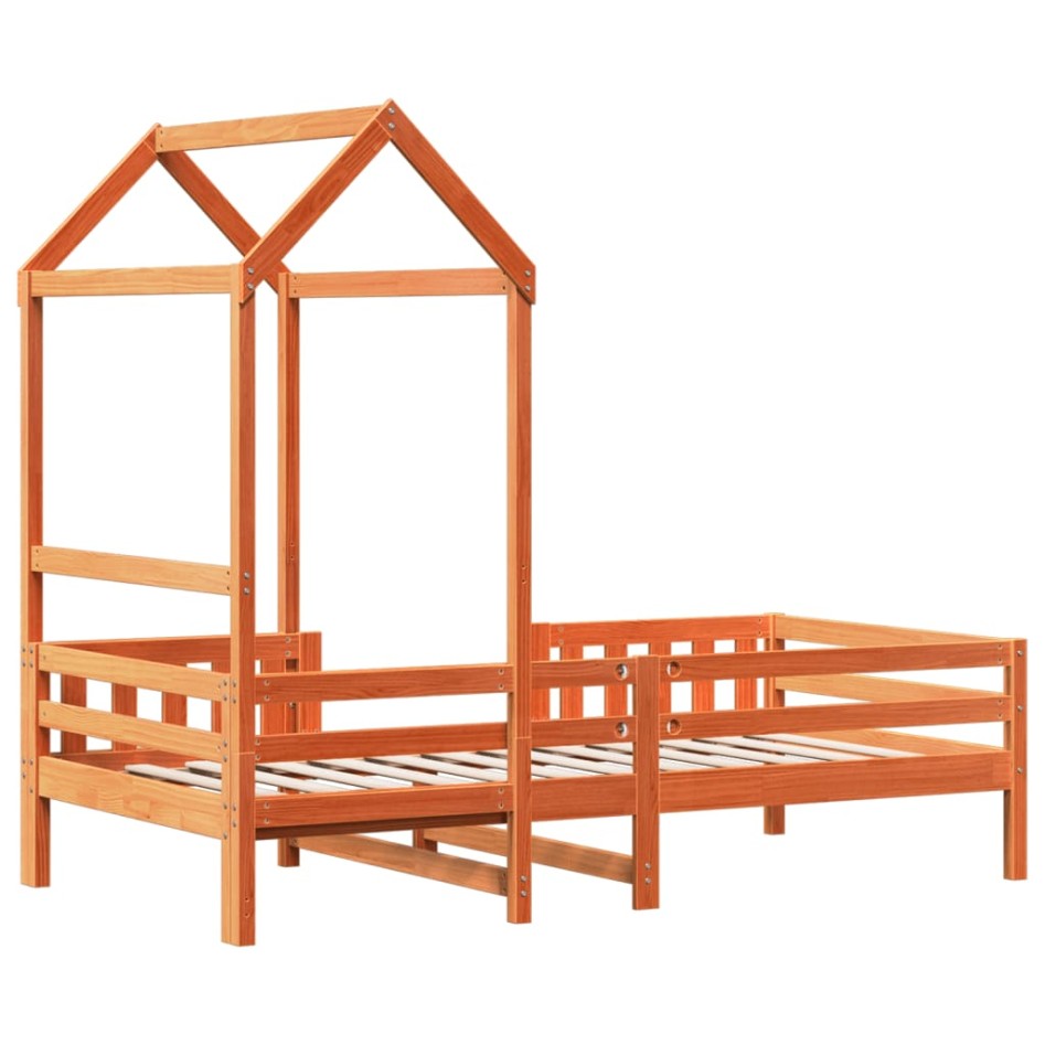 Estructura cama con techo madera maciza pino marrón 75x190