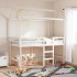 Cama alta escalera y techo madera maciza pino blanca 80x200