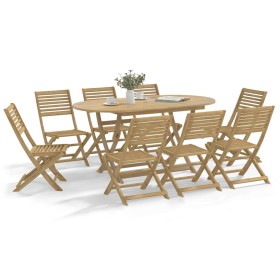 Juego de comedor de jardín 9 piezas madera maciza de