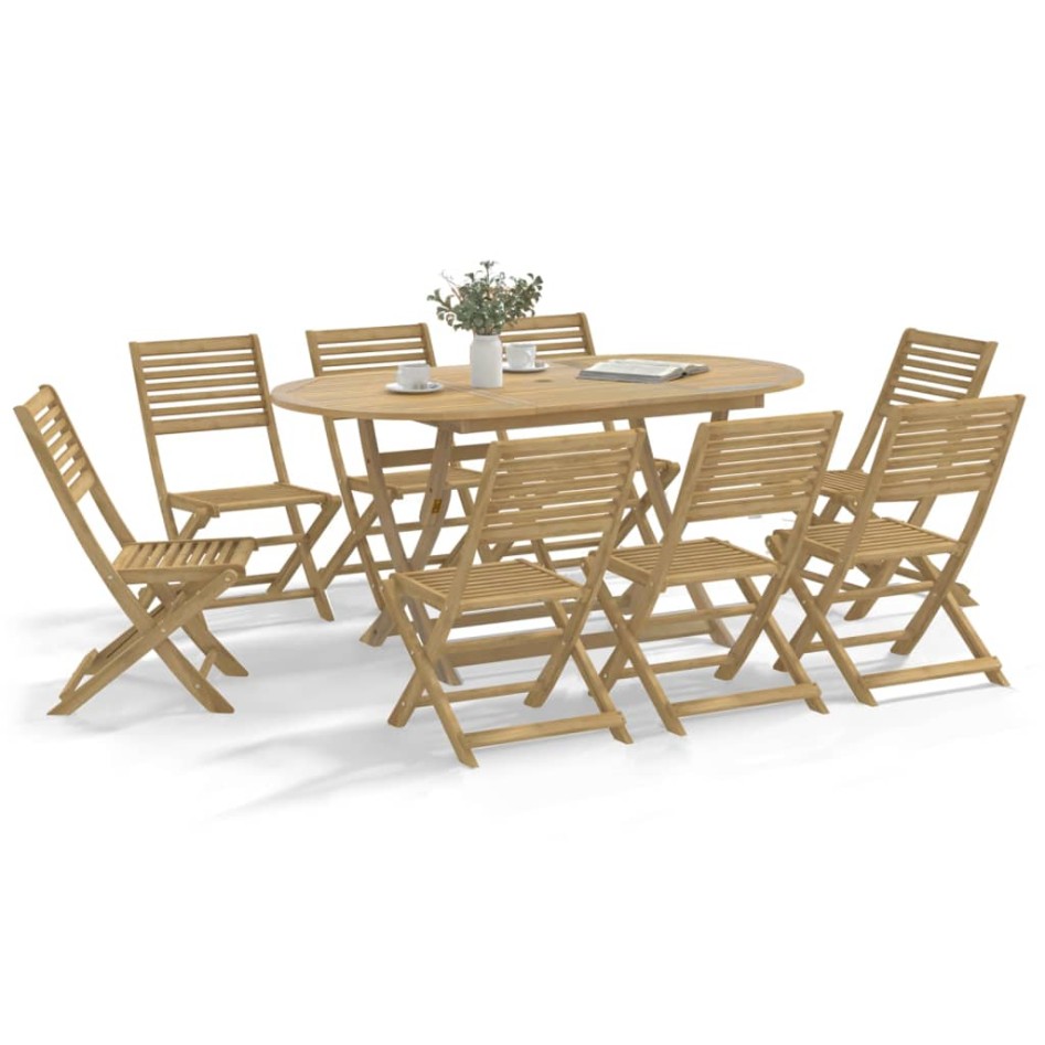 Juego de comedor de jardín 9 piezas madera maciza de