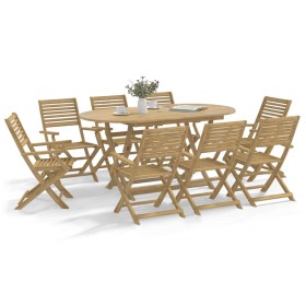 Juego de comedor de jardín 9 piezas madera maciza de