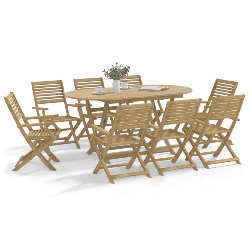 Juego de comedor de jardín 9 piezas madera maciza de