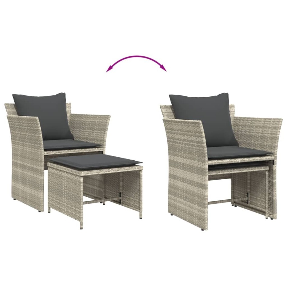 Sillón de jardín con reposapiés ratán sintético gris