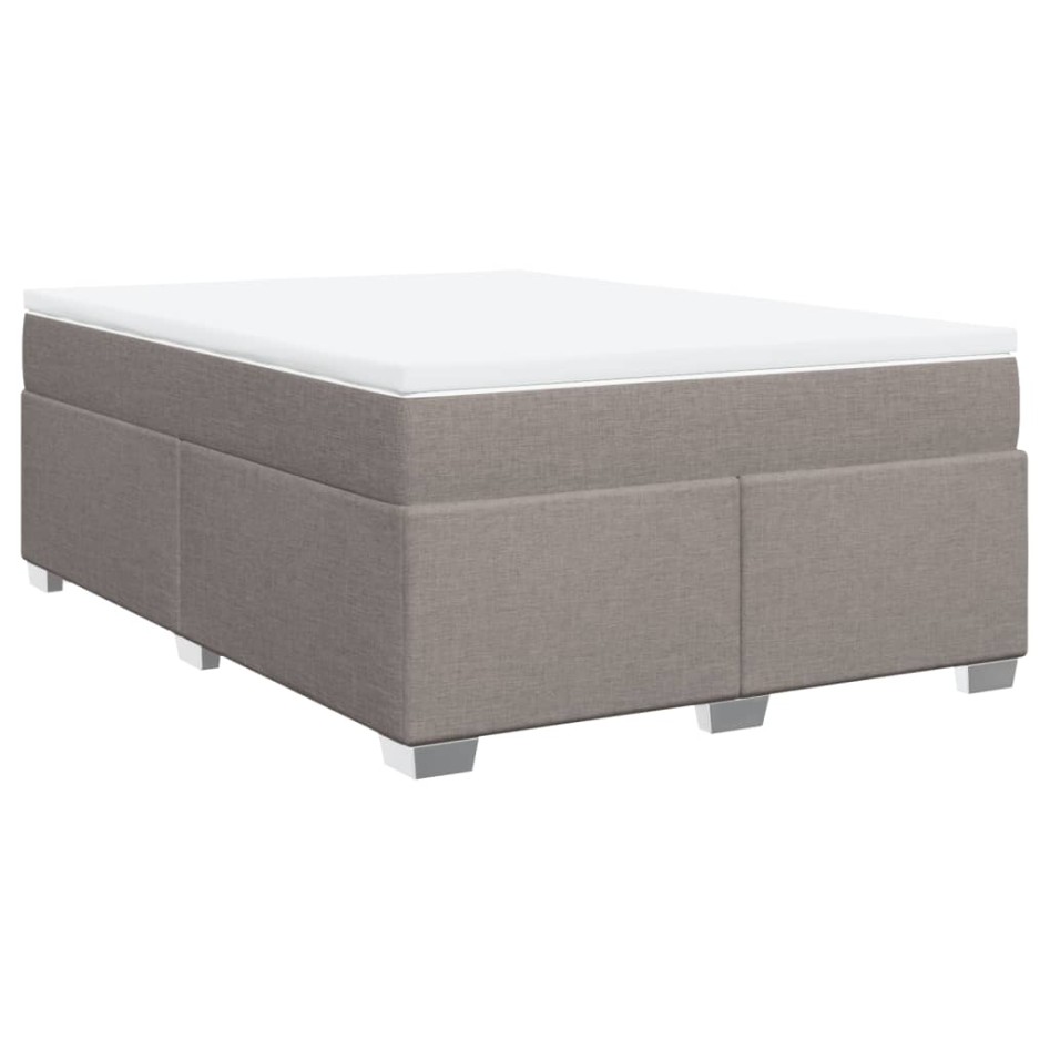 Cama box spring con colchón tela gris taupe 140x190