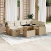 Set de sofás de jardín y cojines 8 piezas ratán sintético beige