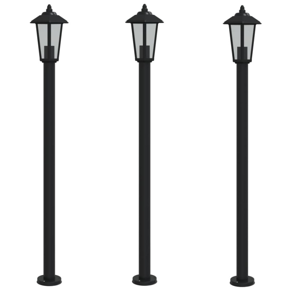 Farolas de exterior 3 unidades acero inoxidable negro 120