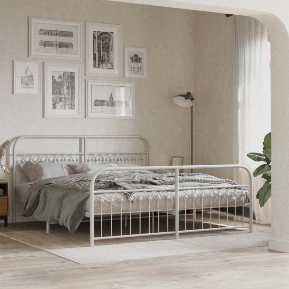 Estructura cama sin colchón con estribo metal blanco 183x213