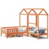Set de cama y banco con techo madera pino marrón cera 75x190